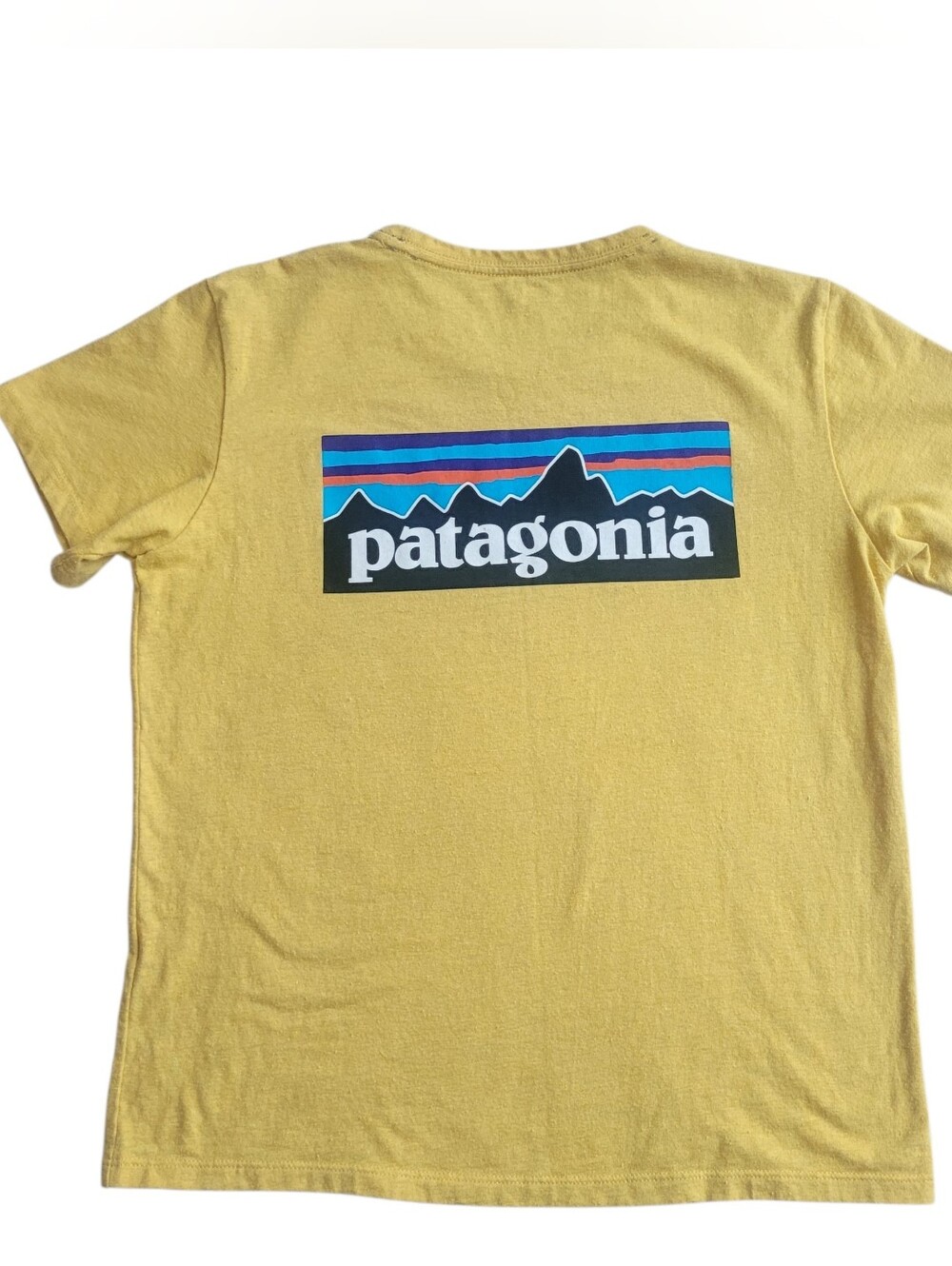 Patagonia Yellow Heather Crewneck Logo Graphic Tee Short Sleeve T-Shirt Size S